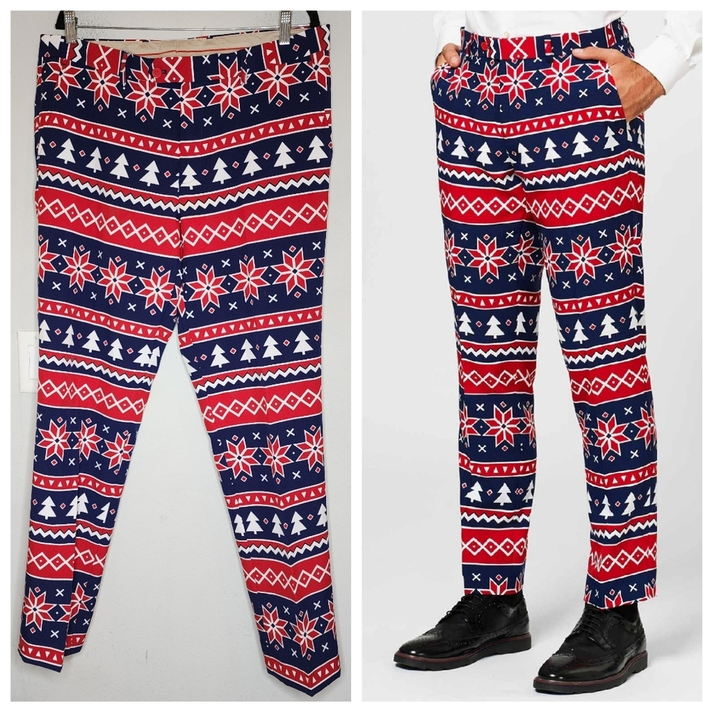 Opposuits Nordic Noel Christmas Suit Pants Red Blue White Men's Size 36